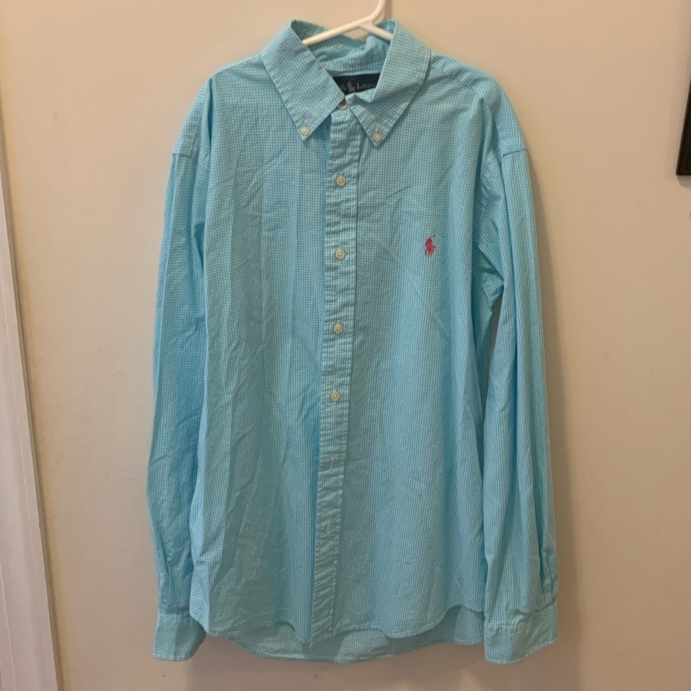 Men’s Polo Blue Checkered Button Down